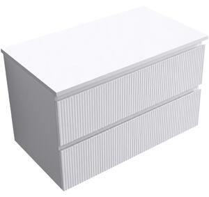Koupelnová skříňka Carole + deska pod umyvadlo Navira Slim - 18 mm - bílá matná rýhovaná - 80x49,8x46 cm