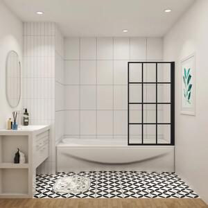 Vanová zástěna V1 BLACK GRID 80 × 140 cm – otočná, černý rám, L/P varianta
