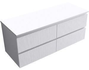 Koupelnová skříňka Carole + deska pod umyvadlo Navira Slim - 18 mm - bílá matná rýhovaná - 120x49,8x46 cm