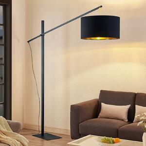 Arcchio oblouková lampa Mossa, 200 cm, černo-zlatá, textilní, Černá, Obývací pokoj / jídelna, kov, Moderní