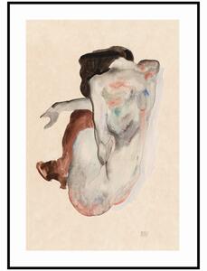 Plakát Egon Schiele - Přikrčený akt v botách a černých punčochách Rozměr plakátu: A4 (21 x 29,7 cm)