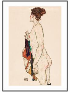 Plakát Egon Schiele - Stojící nahá žena se vzorovaným županem Rozměr plakátu: A4 (21 x 29,7 cm)