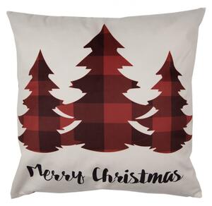 Béžový vánoční povlak na polštář s červeným kanafasovým motivem Merry Christmas – 45x45 cm