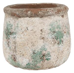 Béžovo-zelený kameninový obal na květináč s patinou Jurrien IX M – 16x13 cm