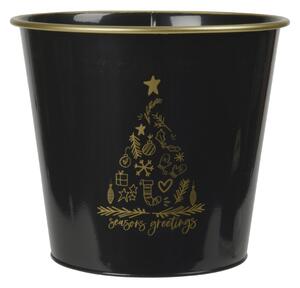 Vánoční květináč SEASONS GREETINGS 30 cm, černá / zlatá