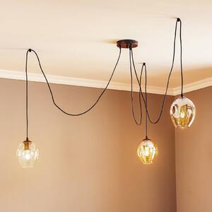 EMIBIG LIGHTING Závěsné světlo Starla, sklo grafit/jantar/čiré, 3-bodové, decentralizované, stmívatelný, Černá, Obývací pokoj / jídelna, Sklo, Moderní