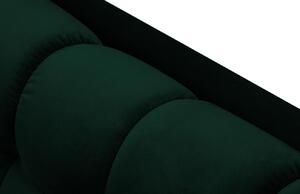 Tmavě zelená sametová rohová pohovka MICADONI MAMAIA 293 cm se zlatou podnoží, pravá