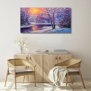 Obraz na plátně Obraz na plátně Zimní Les Les River Sunset