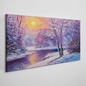 Obraz na plátně Obraz na plátně Zimní Les Les River Sunset