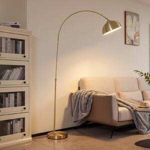 Lindby Oblouková lampa Lennart, mosaz, výškově nastavitelná, E27, Mosaz / zlato, Obývací pokoj / jídelna, kov, Moderní