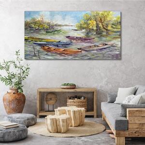 Obraz na plátně Obraz na plátně Lake lodě stromy obloha