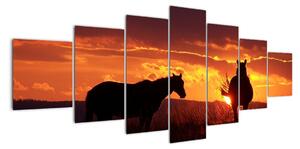 Obraz - koně při západu slunce (210x100cm)