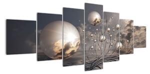 Abstraktní obraz - šedé koule (210x100cm)