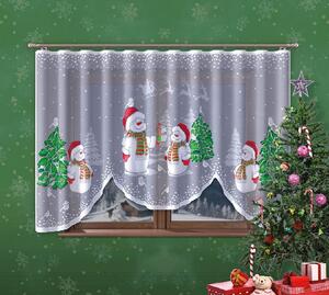 Hotová žakárová vánoční malovaná záclona Sněhuláci 300x150cm