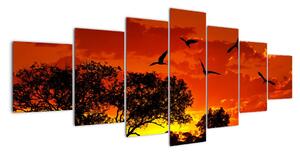 Obraz zapadajícího slunce s ptáky (210x100cm)