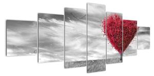 Obraz - červené srdce na louce (210x100cm)