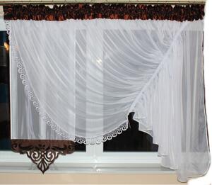 Hotová voálová záclona Rosana s panelem ze žakárového materiálu paví oka zdobená krajkou 400x150cm různé barvy Barva: Hnědá