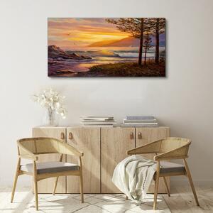 Obraz na plátně Obraz na plátně Stromy vlny západu slunce