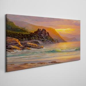 Obraz na plátně Obraz na plátně Moře západ slunce stromy