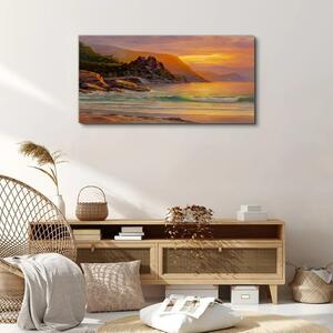 Obraz na plátně Obraz na plátně Moře západ slunce stromy