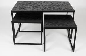 White Label Set tří černých teakových konferenčních stolků WLL PARKER 80/36/36 x 45/36/36 cm
