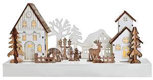 SOLIGHT LED vánoční vesnička, 34x17cm, dřevo, 4 LED, 2x AA