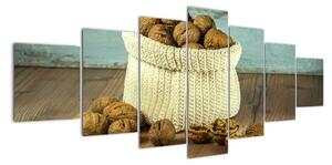Obraz - ořechy v pleteném koši (210x100cm)