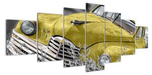 Obraz žlutého auta na louce (210x100cm)