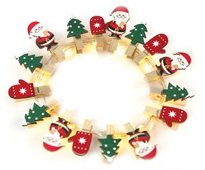 ACA DECOR LED dekorační girlanda - Kolíčky s Vánočními motivy, teplá bílá barva, 3xAA, 180 cm