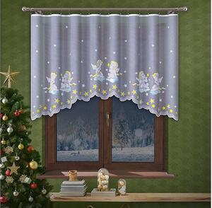 Hotová žakárová vánoční malovaná záclona Andílci 120x220cm bílá