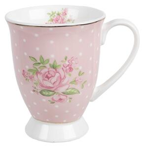Porcelánový hrnek s bílými puntíky se vzorem růžové růže Sweet Roses – 300 ml
