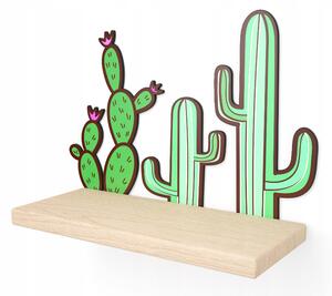 Like IT Nástěnná dřevěná polička kaktusy 40x32x11,5cm zelená