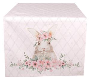 Růžový bavlněný běhoun se vzorem zajíčka Floral Easter Bunny – 50x140 cm