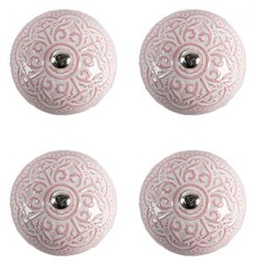 Sada 4 ks béžová keramická kulatá úchytka s růžovým orientálním ornamentem – 4 cm