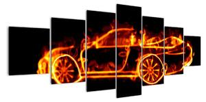 Obraz hořícího auta (210x100cm)