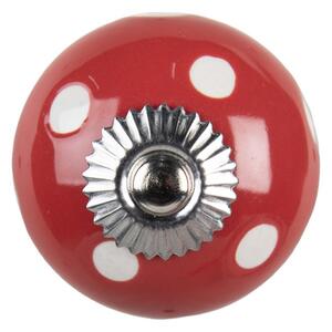Červená keramická kulatá úchytka s bílými puntíky – 4 cm