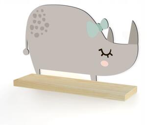 Nástěnná dřevěná polička nosorožec šedý 29,5cm x 44,5cm x 11,5cm přírodní dřevo