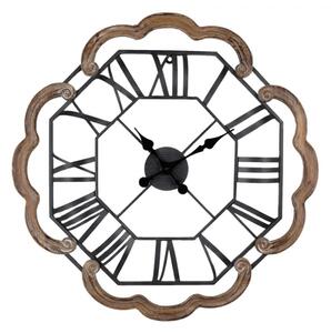 Kovové nástěnné hodiny s dřevěným okrasným okrajem – 70 cm