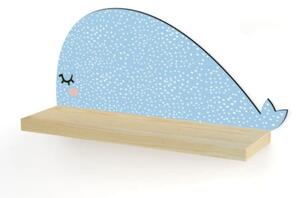 Nástěnná dřevěná polička velryba 20,5cm x 42,5cm x 11,5cm přírodní dřevo