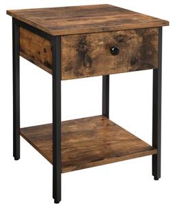 Vasagle Dřevěný noční stolek se zásuvkou 40x40x55cm rustikální hnědá