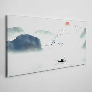 Obraz na plátně Obraz na plátně Lake Mountain Mlha Birds