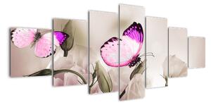 Motýl na květině - obraz (210x100cm)