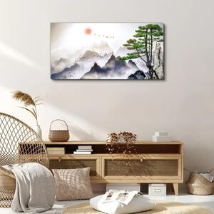 Obraz na plátně Obraz na plátně Horské mlhy slunce strom