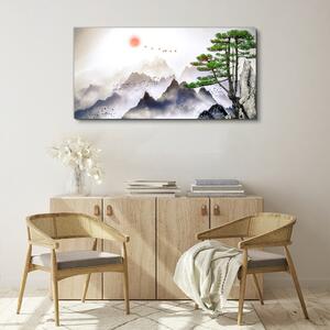 Obraz na plátně Obraz na plátně Horské mlhy slunce strom