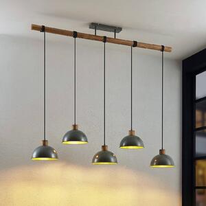 Lindby Závěsná lampa Durbis, 149 cm, černá, 5 světel, dřevo, stmívatelný, Světlé dřevo, Obývací pokoj / jídelna, Dřevo, Vintage