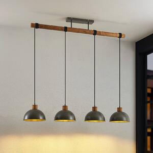Lindby Závěsná lampa Durbis, 116 cm, 4 světla, šedá, dřevo, E27, stmívatelný, Světlé dřevo, Obývací pokoj / jídelna, Dřevo, Vintage