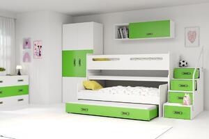 Dětská patrová postel Max 1 - 3 osoby – bílá - zelená, 80x200 s přistýlkou
