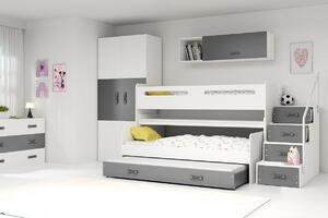 Dětská patrová postel Max 1 - 3 osoby – bílá - grafit, 80x200 s přistýlkou