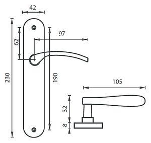 Dveřní kování MP KE - LAURA - SO (STŘÍBRNÁ), klika-klika, Otvor na obyčejný klíč BB, MP Stříbrná, 90 mm