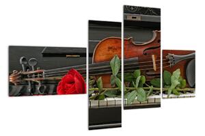 Obraz housle a růže na klavíru (110x70cm)